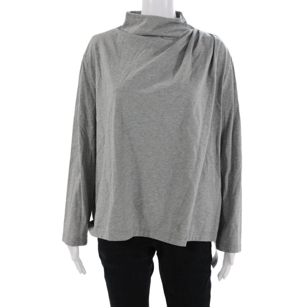 Gentle Herd Womens Jersey Top Gray Mock Neck Long Sleeve 100% Cotton Size M